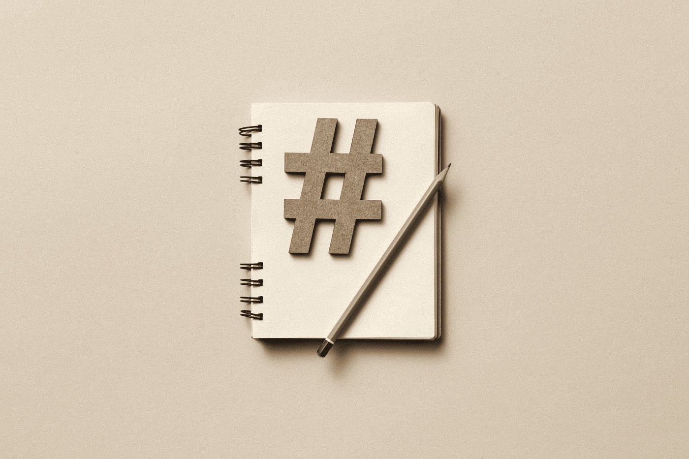 Notebook with a hashtag symbol on a warm background
